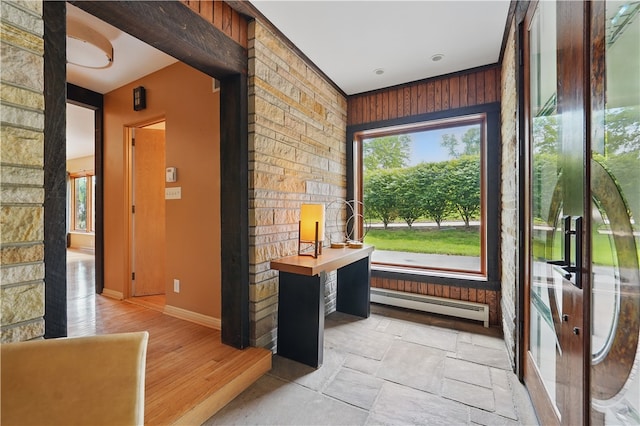 107 Belmont Cir, Uniontown, PA 15401 - entryway with a baseboard radiator, baseboards, and wood walls