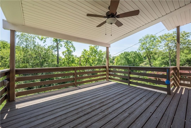 2443 Rose Garden Rd, Banksville/Westwood, PA 15220 - deck featuring ceiling fan and view of wooded area