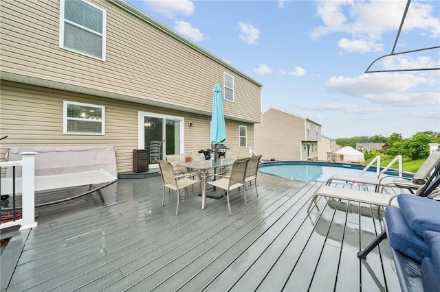 11572 Salerno Dr, North Huntingdon, PA 15642 - deck with outdoor dining area and an outdoor pool