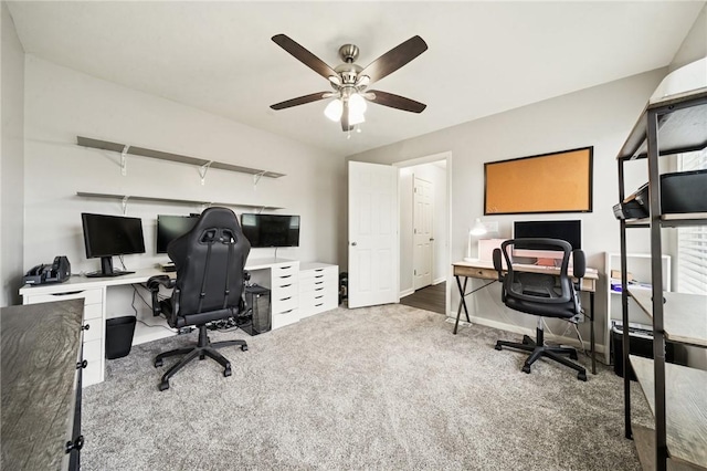 11572 Salerno Dr, North Huntingdon, PA 15642 - home office with carpet floors, ceiling fan, and baseboards