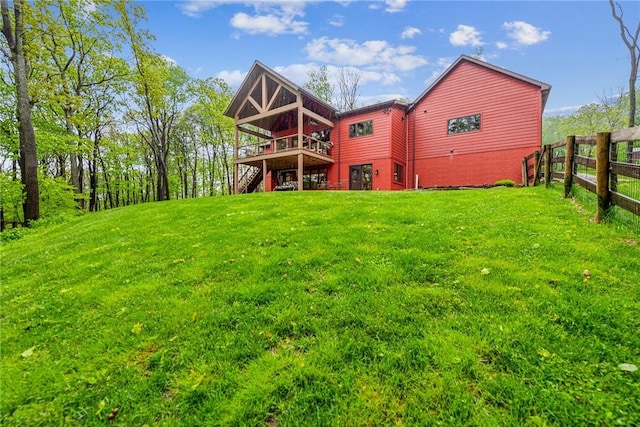 266 Deer Fern Dr, Donegal Wml, PA 15501 - rear view of property with a wooden deck and stairway