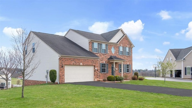 5 Heather Ct, Plum Boro, PA 15239 - traditional home featuring asphalt driveway, brick siding, an attached garage, and a front lawn