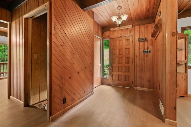 798 Cross Creek Rd, Avella, PA 15021 - foyer entrance with wood finished floors, wooden walls, baseboards, wood ceiling, and plenty of natural light