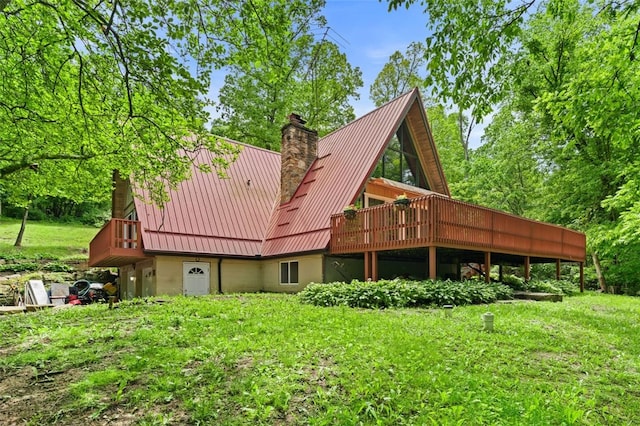 798 Cross Creek Rd, Avella, PA 15021 - back of house with a standing seam roof, a chimney, metal roof, and a deck