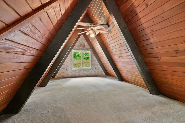798 Cross Creek Rd, Avella, PA 15021 - bonus room with wood ceiling, carpet flooring, lofted ceiling, a ceiling fan, and wood walls