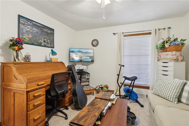 108 Covington Dr, Center Twp, PA 16001 - home office with light carpet, ceiling fan, and plenty of natural light