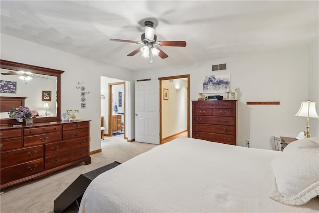 108 Covington Dr, Center Twp, PA 16001 - bedroom featuring light colored carpet, ensuite bathroom, ceiling fan, and baseboards