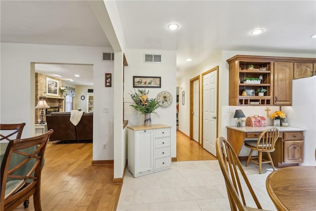 108 Covington Dr, Center Twp, PA 16001 - kitchen featuring light countertops, open shelves, recessed lighting, baseboards, and light wood-type flooring