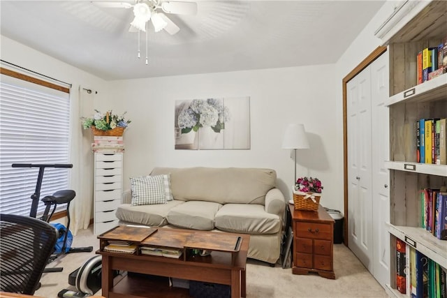 108 Covington Dr, Center Twp, PA 16001 - living room featuring light carpet and a ceiling fan