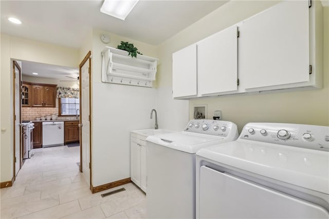 108 Covington Dr, Center Twp, PA 16001 - washroom with independent washer and dryer, cabinet space, a ceiling fan, and recessed lighting