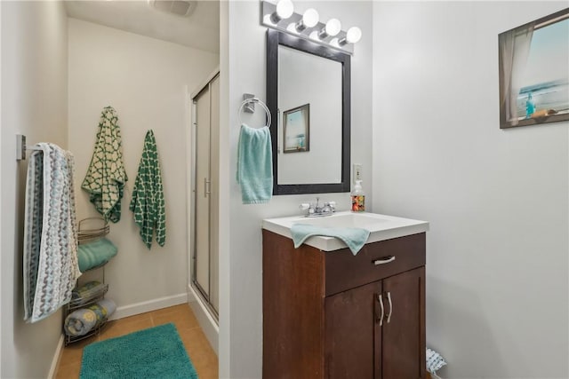 108 Covington Dr, Center Twp, PA 16001 - bathroom with vanity, a shower stall, tile patterned flooring, and baseboards