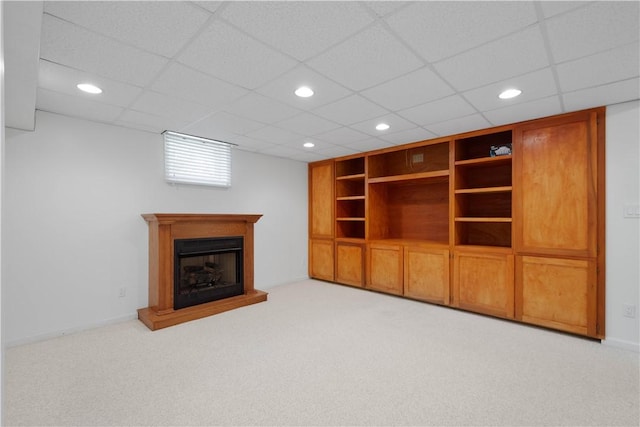 821 Kingston Dr, South Fayette, PA 15057 - unfurnished living room featuring carpet flooring, a fireplace with raised hearth, and recessed lighting