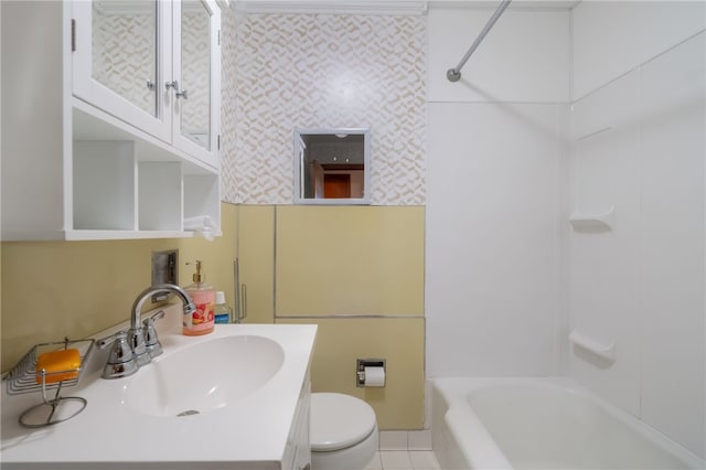 1007 High St, Luzerne Twp, PA 15417 - bathroom featuring toilet, vanity, shower / bathtub combination, and tile patterned floors