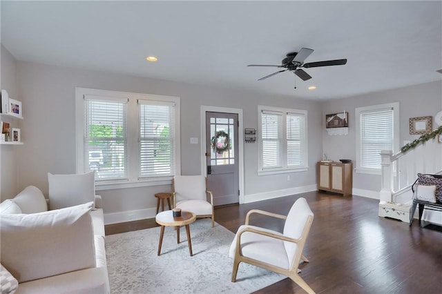 27 Laurel Ave, City Of Washington, PA 15301 - living area featuring baseboards, dark wood-style flooring, ceiling fan, and recessed lighting