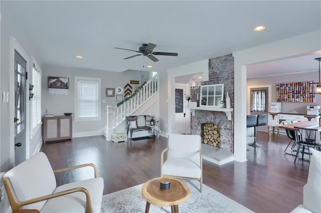 27 Laurel Ave, City Of Washington, PA 15301 - living room with wood finished floors, stairway, plenty of natural light, ceiling fan, and recessed lighting