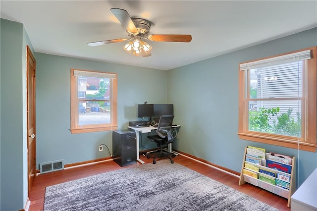 2114 Swallow Hill Rd, Scott Twp Sal, PA 15220 - office space featuring wood finished floors, a ceiling fan, and baseboards