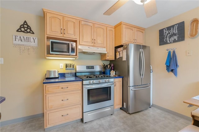 418 Lawnwood Ave, Brentwood, PA 15227 - kitchen with appliances with stainless steel finishes, under cabinet range hood, light brown cabinetry, and dark countertops