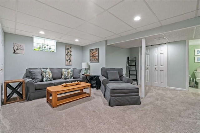 418 Lawnwood Ave, Brentwood, PA 15227 - living area featuring carpet floors, a paneled ceiling, and recessed lighting