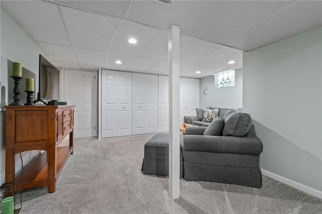 418 Lawnwood Ave, Brentwood, PA 15227 - carpeted living room with recessed lighting, a drop ceiling, and baseboards