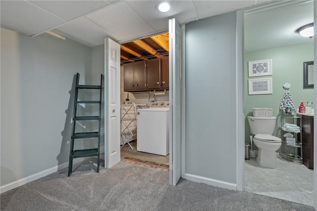 418 Lawnwood Ave, Brentwood, PA 15227 - bathroom featuring washing machine and clothes dryer, toilet, baseboards, and carpet floors