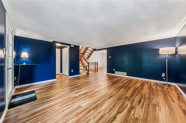 2708 Bingham Dr, Upper St Clair, PA 15241 - empty room featuring baseboards, crown molding, wood finished floors, and stairs
