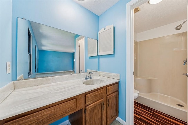 2708 Bingham Dr, Upper St Clair, PA 15241 - full bath featuring toilet, a textured ceiling, vanity, and a shower