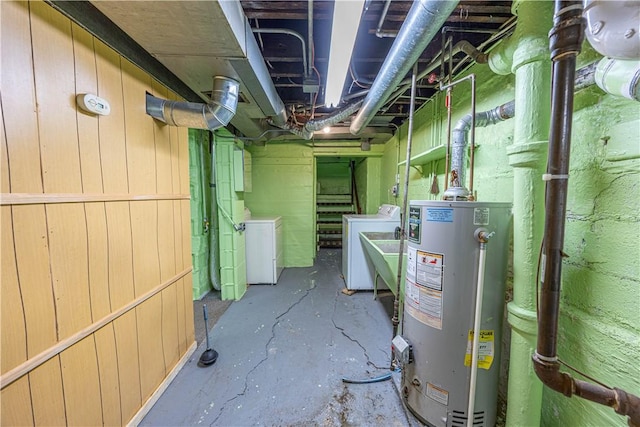 619 1st St, Verona, PA 15147 - unfinished basement with water heater and washer and clothes dryer