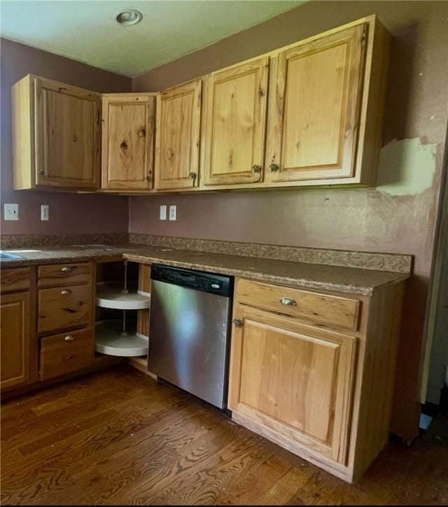 223 Division Ave, Ellwood City Law, PA 16117 - kitchen with dishwasher, dark wood finished floors, and light brown cabinetry