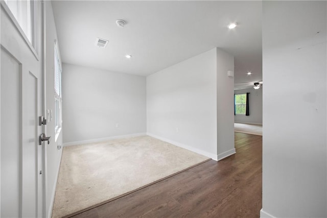 339 Nelson Dr, Monroeville, PA 15146 - unfurnished room featuring recessed lighting, wood finished floors, baseboards, ceiling fan, and carpet floors