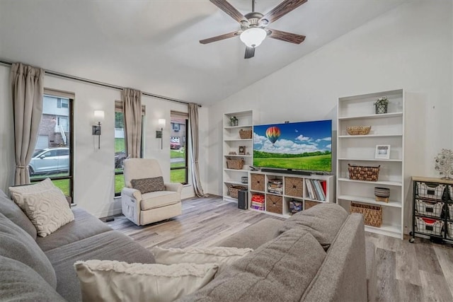 1382 Great Oak Dr, Scott Twp Sal, PA 15220 - living room featuring lofted ceiling, wood finished floors, and ceiling fan