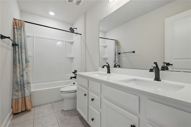 5023 Kensington Dr, Cecil, PA 15317 - full bath with shower / tub combo, toilet, double vanity, and tile patterned floors