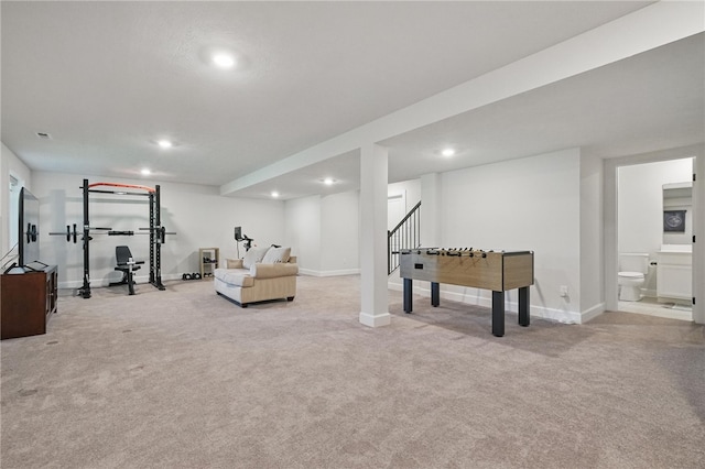 5023 Kensington Dr, Cecil, PA 15317 - game room with light colored carpet, recessed lighting, and baseboards