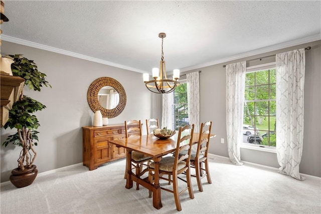 401 Pebble Creek Dr, Cranberry Twp, PA 16066 - dining room featuring a chandelier, crown molding, light colored carpet, baseboards, and a textured ceiling