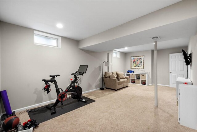 401 Pebble Creek Dr, Cranberry Twp, PA 16066 - workout area featuring carpet flooring, baseboards, and recessed lighting