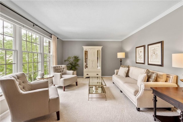 401 Pebble Creek Dr, Cranberry Twp, PA 16066 - living area with light carpet, ornamental molding, and baseboards