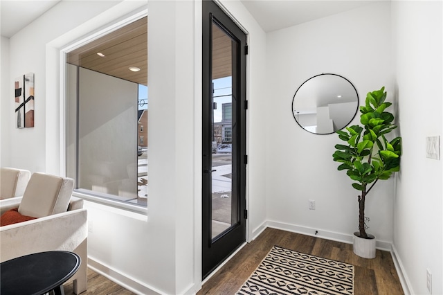 2127 Rose St, Hill District, PA 15219 - doorway with dark wood finished floors, recessed lighting, and baseboards