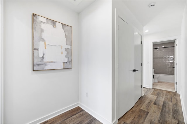 2127 Rose St, Hill District, PA 15219 - corridor featuring dark wood-type flooring, baseboards, and recessed lighting