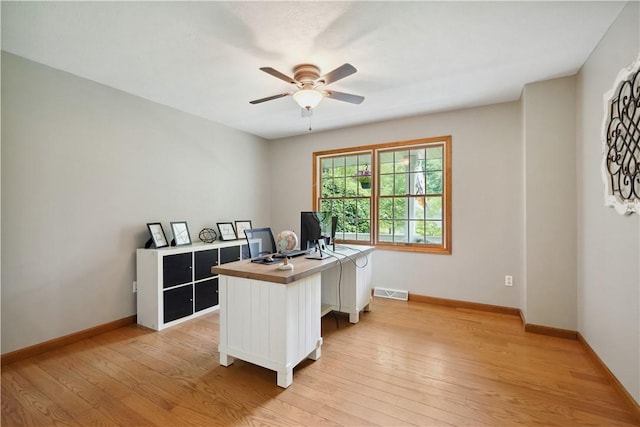 565 Leeper Rd, Green Twp, PA 15043 - home office with ceiling fan, light wood-type flooring, and baseboards