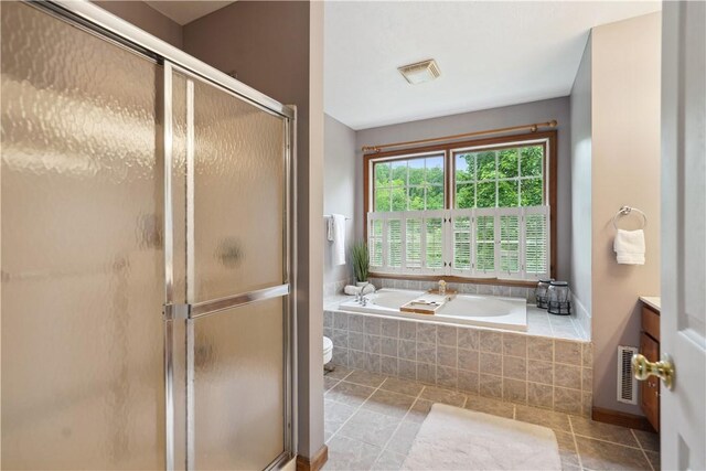 565 Leeper Rd, Green Twp, PA 15043 - full bath with vanity, a bath, a stall shower, and tile patterned floors