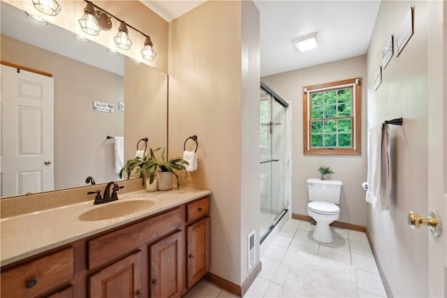 565 Leeper Rd, Green Twp, PA 15043 - bathroom with toilet, vanity, a stall shower, and tile patterned flooring