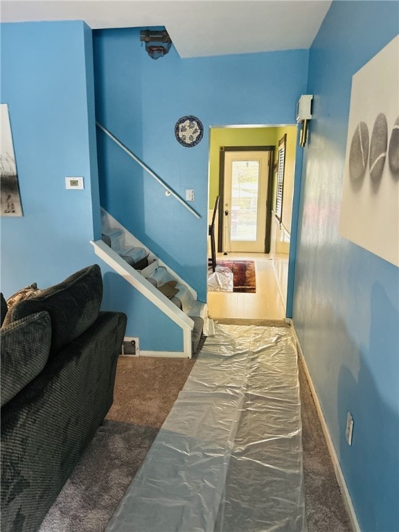 4236 Haldane St, Greenfield, PA 15207 - hall featuring carpet floors, stairway, and baseboards