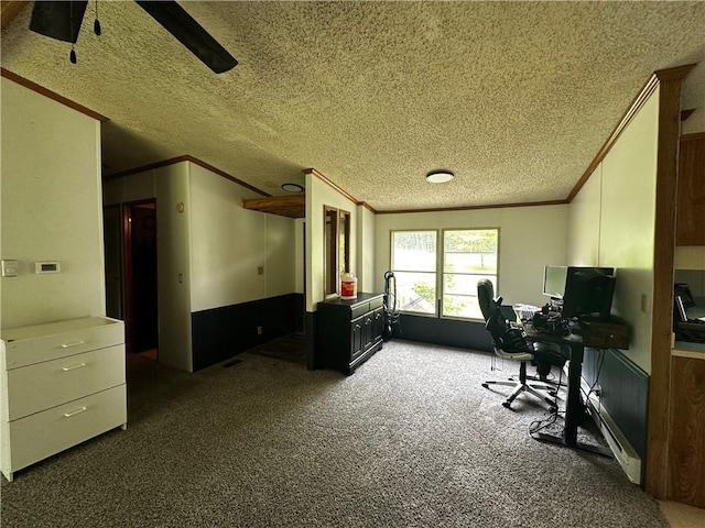 122 Arrowhead Rd, Allegheny Twp But, PA 16373 - carpeted office featuring crown molding, a textured ceiling, and a ceiling fan