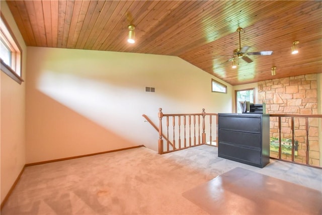 105 Janice Ln, Saxonburg, PA 16056 - unfurnished living room with carpet floors, wooden ceiling, a ceiling fan, and lofted ceiling