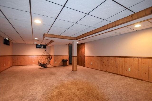 105 Janice Ln, Saxonburg, PA 16056 - finished below grade area featuring a wainscoted wall, wooden walls, carpet flooring, and recessed lighting