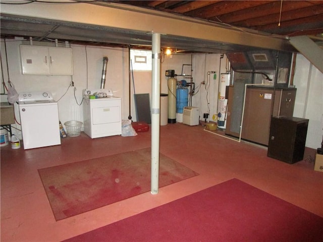 2255 Rombold, Hermitage, PA 16148 - unfinished below grade area featuring separate washer and dryer, water heater, a water softener system, and tile patterned floors