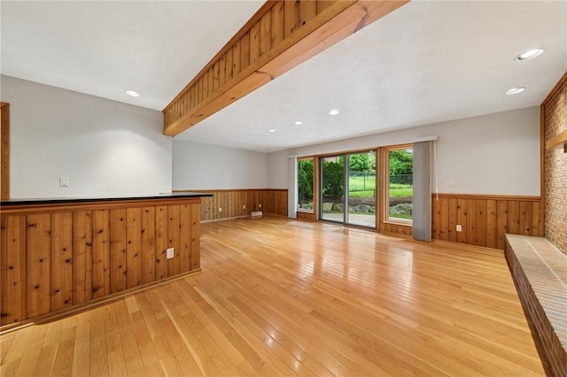 490 Hillside Ave, Monroeville, PA 15146 - spare room with wainscoting, wood walls, light wood-type flooring, and recessed lighting