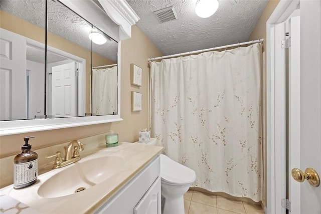 113 Stoney Creek Ct, Seven Fields Boro, PA 16046 - full bathroom with vanity, toilet, tile patterned floors, a textured ceiling, and a shower with curtain