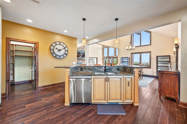 201 Roosevelt Rd, Kilbuck Twp, PA 15202 - kitchen with dishwasher, a sink, baseboards, dark wood-type flooring, and recessed lighting