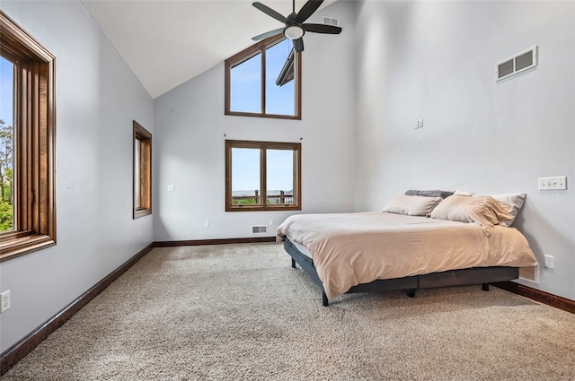 201 Roosevelt Rd, Kilbuck Twp, PA 15202 - bedroom with high vaulted ceiling, carpet flooring, baseboards, and ceiling fan