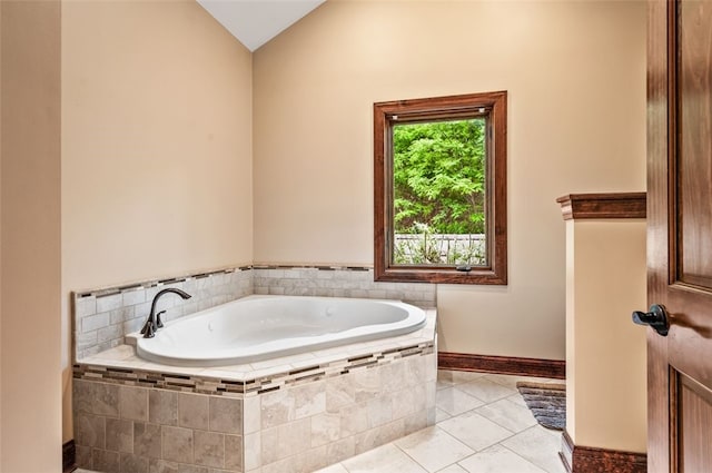 201 Roosevelt Rd, Kilbuck Twp, PA 15202 - bathroom with a bath, baseboards, tile patterned flooring, and vaulted ceiling